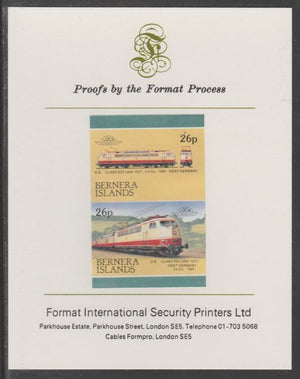 Bernera 1983 Locomotives #2 (DB Class EO3) 26p se-tenant imperf proof pair mounted on Format International proof card