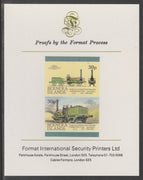 Bernera 1983 Locomotives #2 (Dublin & Kingstown Railway) 30p se-tenant imperf proof pair mounted on Format International proof card