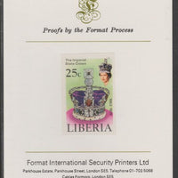 Liberia 1978 Coronation 25th Anniversary 25c Imperial State Crown imperf proof mounted on Format International proof card, as SG 1349