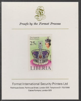 Liberia 1978 Coronation 25th Anniversary 25c Imperial State Crown imperf proof mounted on Format International proof card, as SG 1349