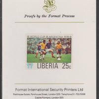Liberia 1978 Football World Cup 25c imperf proof mounted on Format International proof card, as SG 1344