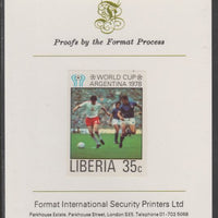 Liberia 1978 Football World Cup 35c imperf proof mounted on Format International proof card, as SG 1345