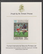 Liberia 1978 Football World Cup 35c imperf proof mounted on Format International proof card, as SG 1345