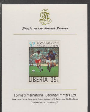 Liberia 1978 Football World Cup 35c imperf proof mounted on Format International proof card, as SG 1345