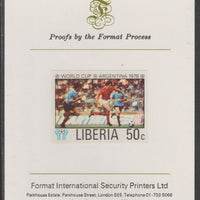 Liberia 1978 Football World Cup 50c imperf proof mounted on Format International proof card, as SG 1346