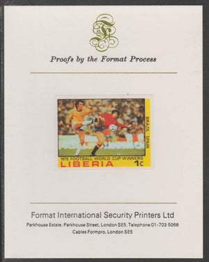 Liberia 1978 Football World Cup Winners 1c Brazil v Spain imperf proof mounted on Format International proof card, as SG 1356