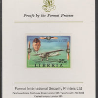 Liberia 1978 Progress in Aviation 25c Charles Lindbergh & Spirit of St Louis imperf proof mounted on Format International proof card, as SG 1330