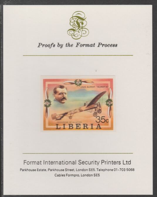 Liberia 1978 Progress in Aviation 35c Louis Bleriot & Monoplane imperf proof mounted on Format International proof card, as SG 1331