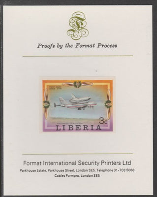 Liberia 1978 Progress in Aviation 3c Space Shuttle imperf proof mounted on Format International proof card, as SG 1328