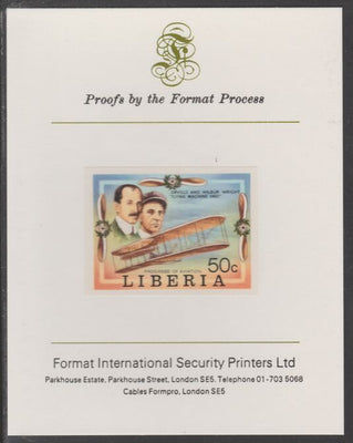 Liberia 1978 Progress in Aviation 50c Wright Brothers & Flyer I imperf proof mounted on Format International proof card, as SG 1332