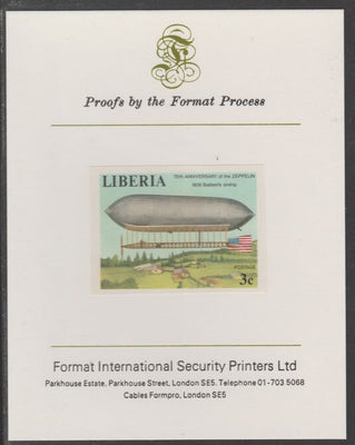 Liberia 1978 Zeppelin Anniversary 3c imperf proof mounted on Format International proof card, as SG 1335