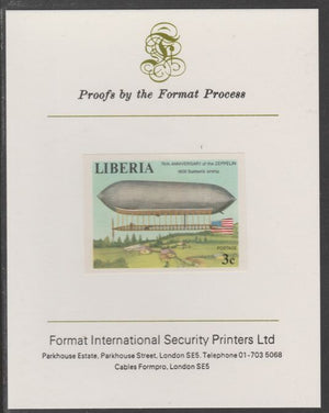 Liberia 1978 Zeppelin Anniversary 3c imperf proof mounted on Format International proof card, as SG 1335