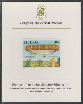 Liberia 1978 Zeppelin Anniversary 40c imperf proof mounted on Format International proof card, as SG 1338