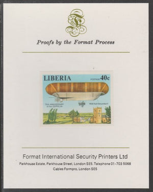 Liberia 1978 Zeppelin Anniversary 40c imperf proof mounted on Format International proof card, as SG 1338