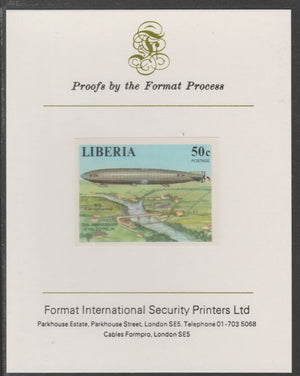 Liberia 1978 Zeppelin Anniversary 50c imperf proof mounted on Format International proof card, as SG 1339