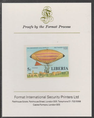 Liberia 1978 Zeppelin Anniversary 5c imperf proof mounted on Format International proof card, as SG 1336