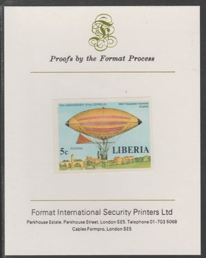 Liberia 1978 Zeppelin Anniversary 5c imperf proof mounted on Format International proof card, as SG 1336