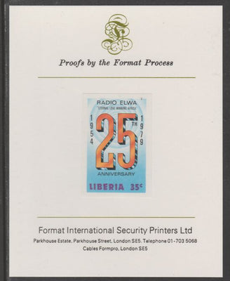 Liberia 1979 25th Anniversary of Radio ELWA 35c imperf proof mounted on Format International proof card, as SG 1369