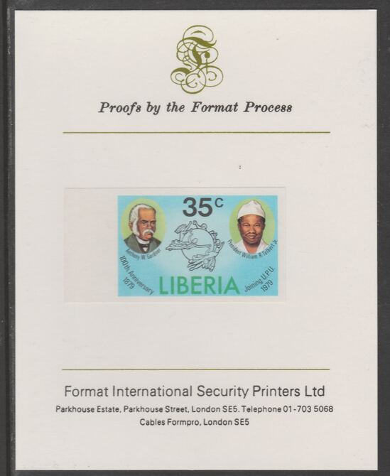 Liberia 1979 Centenary of Joining UPU 35c imperf proof mounted on Format International proof card, as SG 1368