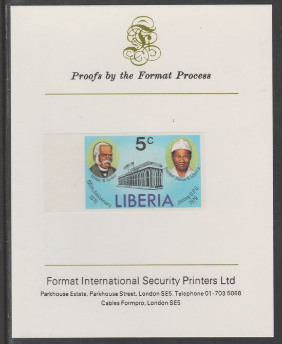 Liberia 1979 Centenary of Joining UPU 5c imperf proof mounted on Format International proof card, as SG 1367