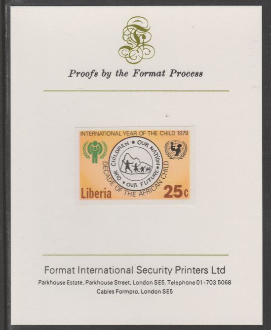 Liberia 1979 International Year of the Child 25c imperf proof mounted on Format International proof card, as SG 1372