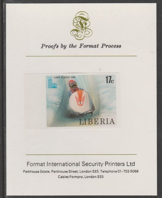 Liberia 1980 Lake Placid Winter Olympics 17c Bobsleigh imperf proof mounted on Format International proof card, as SG 1451