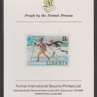 Liberia 1980 Lake Placid Winter Olympics 27c Cross-Country Skiing imperf proof mounted on Format International proof card, as SG 1452