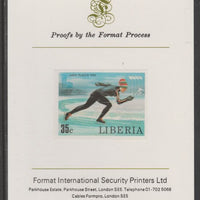 Liberia 1980 Lake Placid Winter Olympics 35c Speed Skating imperf proof mounted on Format International proof card, as SG 1453