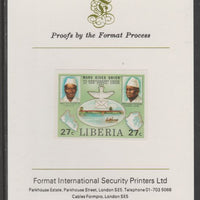 Liberia 1980 Mano River & UPU Anniversarys 27c imperf proof mounted on Format International proof card, as SG 1457