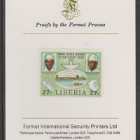 Liberia 1980 Mano River & UPU Anniversarys 27c imperf proof mounted on Format International proof card, as SG 1457
