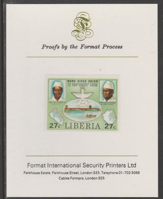 Liberia 1980 Mano River & UPU Anniversarys 27c imperf proof mounted on Format International proof card, as SG 1457