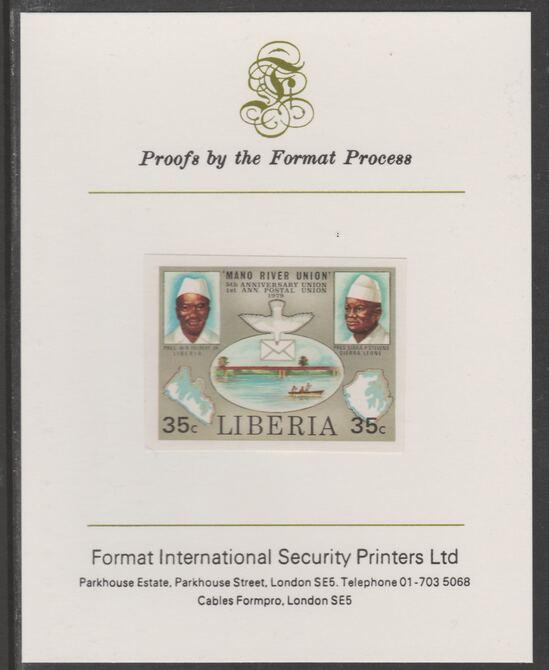 Liberia 1980 Mano River & UPU Anniversarys 35c imperf proof mounted on Format International proof card, as SG 1458