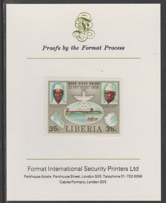 Liberia 1980 Mano River & UPU Anniversarys 35c imperf proof mounted on Format International proof card, as SG 1458