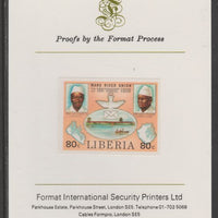 Liberia 1980 Mano River & UPU Anniversarys 80c imperf proof mounted on Format International proof card, as SG 1459
