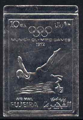 Fujeira 1972 Munich Olympic Games 10r Diving imperf embossed in silver foil unmounted mint as Mi 1281B