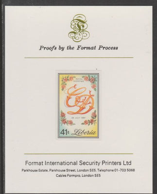 Liberia 1981 Royal Wedding 41c imperf proof mounted on Format International proof card, as SG 1491