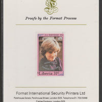 Liberia 1982 Birth of Prince William opt on Diana 21st Birthday 31c imperf proof mounted on Format International proof card, as SG 1544