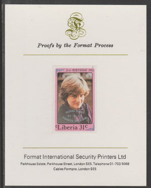 Liberia 1982 Birth of Prince William opt on Diana 21st Birthday 31c imperf proof mounted on Format International proof card, as SG 1544