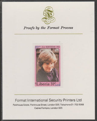 Liberia 1982 Princess Di's 21st Birthday 31c imperf proof mounted on Format International proof card, as SG 1529