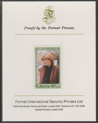 Liberia 1982 Princess Di's 21st Birthday 41c imperf proof mounted on Format International proof card, as SG 1530