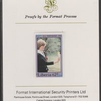 Liberia 1982 Princess Di's 21st Birthday 62c imperf proof mounted on Format International proof card, as SG 1531