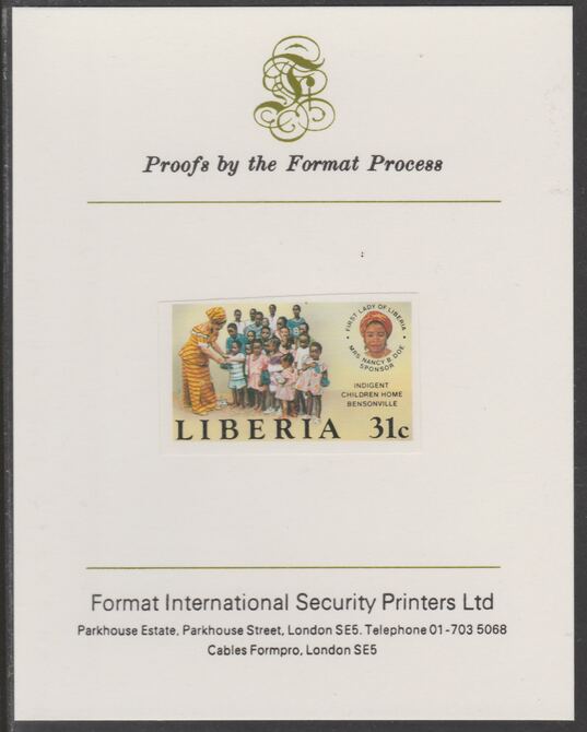 Liberia 1984 Children's Home 31c imperf proof mounted on Format International proof card, as SG 1596
