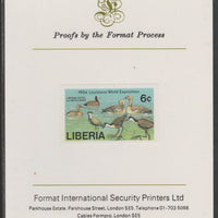 Liberia 1984 Ducks & Water Birds 6c imperf proof mounted on Format International proof card, as SG 1587
