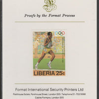 Liberia 1984 Mirutus Yifter (Runner) 25c imperf proof mounted on Format International proof card, as SG 1583