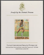 Liberia 1984 Mirutus Yifter (Runner) 25c imperf proof mounted on Format International proof card, as SG 1583