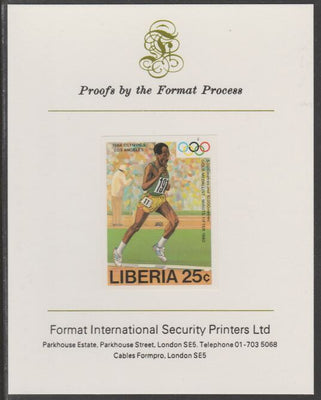 Liberia 1984 Mirutus Yifter (Runner) 25c imperf proof mounted on Format International proof card, as SG 1583