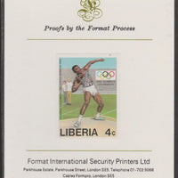 Liberia 1984 Rafer Johnson (Shot) 4c imperf proof mounted on Format International proof card, as SG 1582
