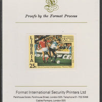 Liberia 1985 Football World Cup 25c imperf proof mounted on Format International proof card, as SG 1607
