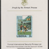 Liberia 1985 Football World Cup 31c imperf proof mounted on Format International proof card, as SG 1608