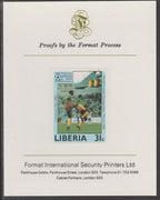 Liberia 1985 Football World Cup 31c imperf proof mounted on Format International proof card, as SG 1608